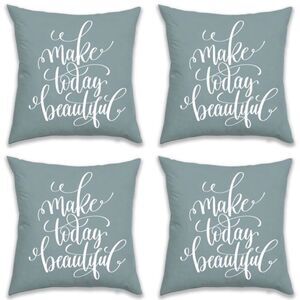 NWT 4 Make Today Beautiful 18×18Sage Green Grey Reversible Pillow Cushion Covers